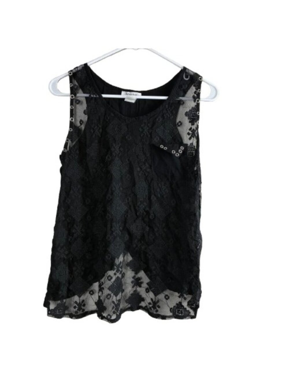 VTG Y2K Mocha Split Back Sheer Floral Lace Top Sz M Fairy Grunge